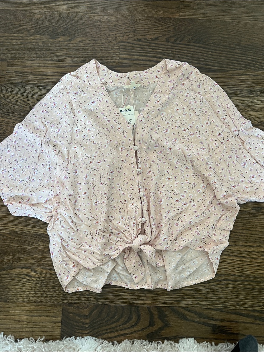 Madewell Pink Floral Tie-Front Button Blouse